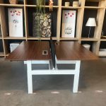 Ahrend – Adjustable duo-desk with crank, acoustic panel ( NEW FABRIC), cable management and power socket – 160x80xH62-86 cm, ST04327