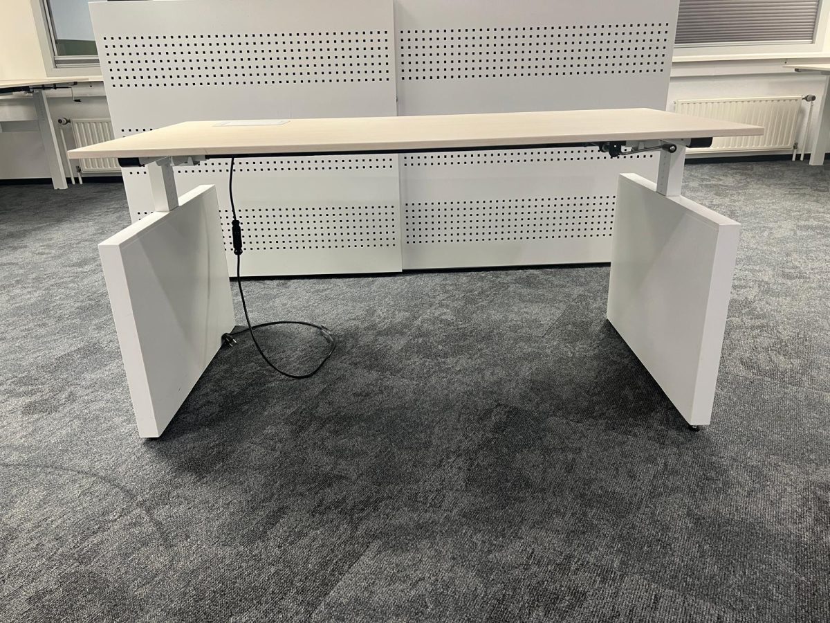 Drentea - Adjustable desk with crank, power socket and cable management – 160x80xH65-89 cm, ST04440 - Image 6