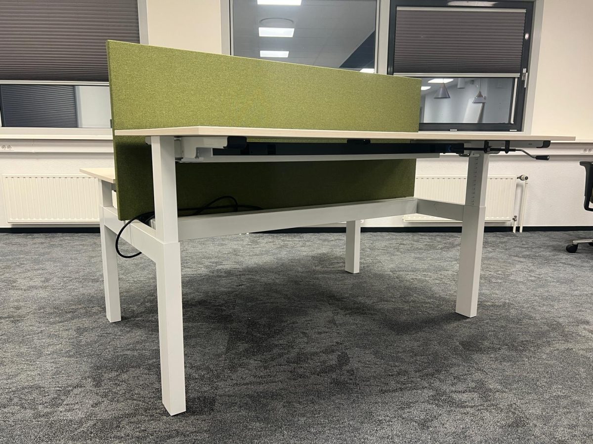 Drentea – Adjustable duo-desk with crank, cable management, power socket and divider ( green ) – 160x80xH65-89 cm, ST04438 - Image 6