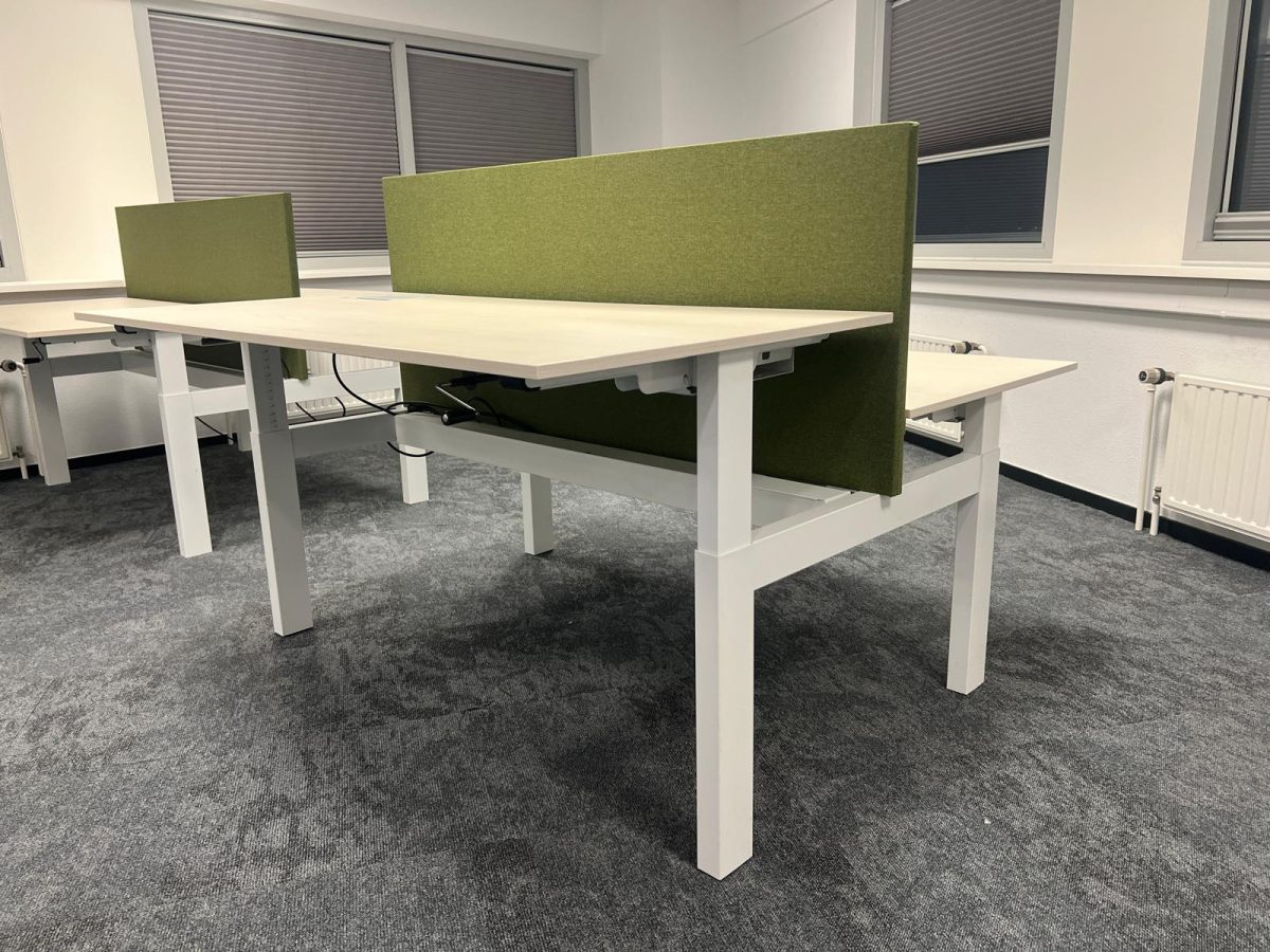 Drentea – Adjustable duo-desk with crank, cable management, power socket and divider ( green ) – 160x80xH65-89 cm, ST04438 - Image 4